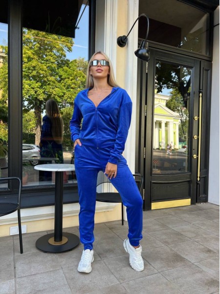 Женский велюровый костюм синего цвета 30504