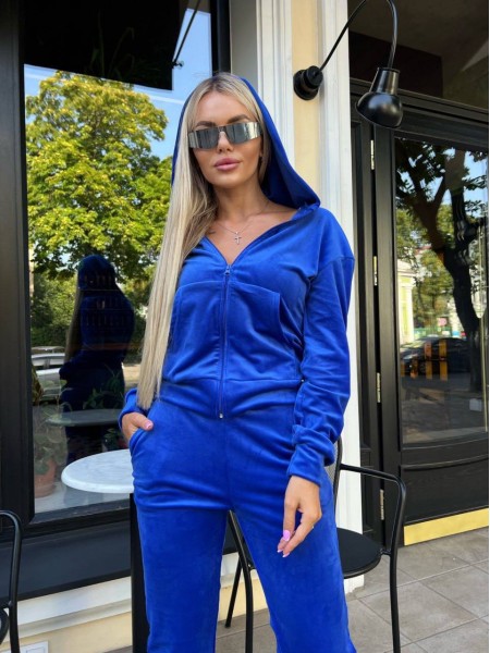 Женский велюровый костюм синего цвета 30504