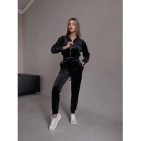 Женский велюровый костюм черного цвета 30575