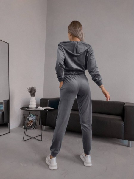 Женский велюровый костюм серого цвета 30576