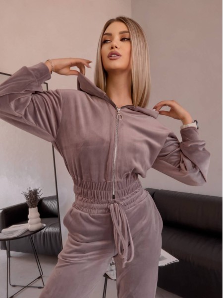 Женский велюровый костюм кофейного цвета 30577