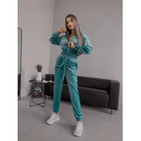 Жіночий велюровий костюм смарагдового кольору 30579