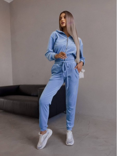 Женский велюровый костюм голубого цвета 30580