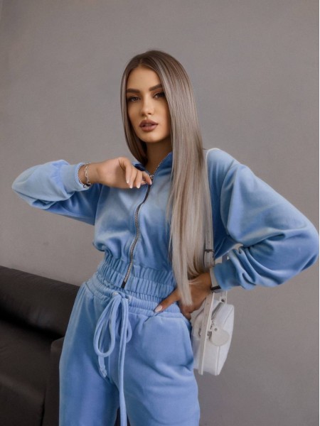 Женский велюровый костюм голубого цвета 30580