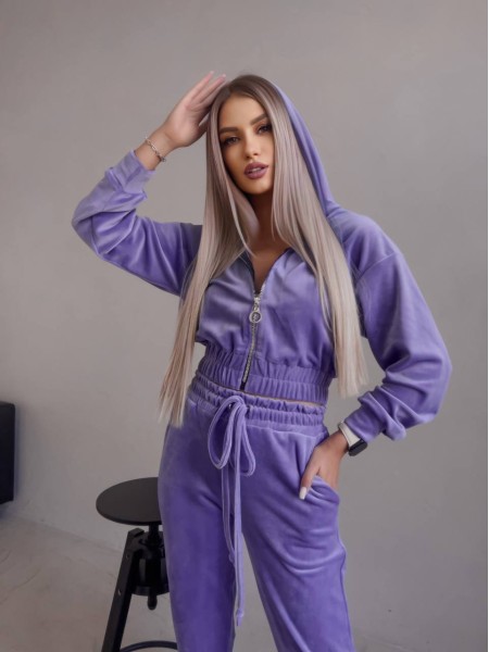 Женский велюровый костюм лавандового цвета 30581