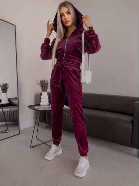 Жіночий велюровий костюм бордового кольору 30582