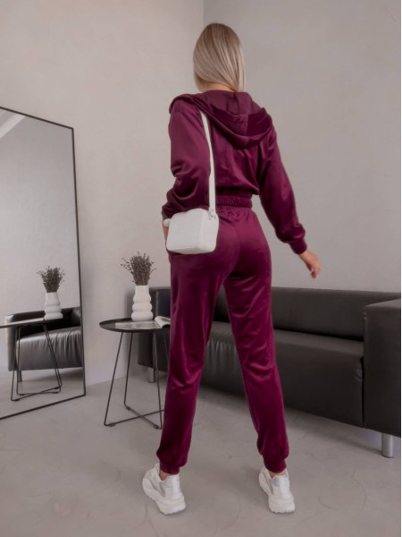 Жіночий велюровий костюм бордового кольору 30582