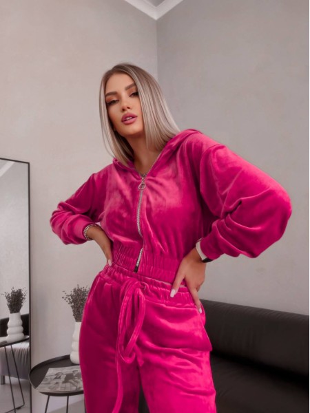 Женский велюровый костюм малинового цвета 30583
