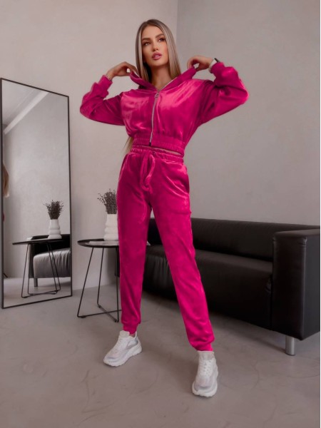 Женский велюровый костюм малинового цвета 30583
