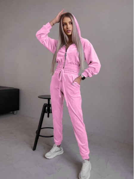 Женский велюровый костюм розового цвета 30584