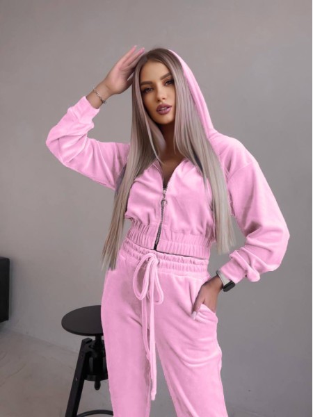 Женский велюровый костюм розового цвета 30584