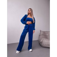 Жіночий велюровий костюм+топ синього кольору 30596