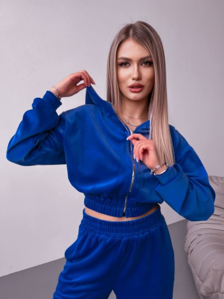 Женский велюровый костюм+топ синего цвета 30596
