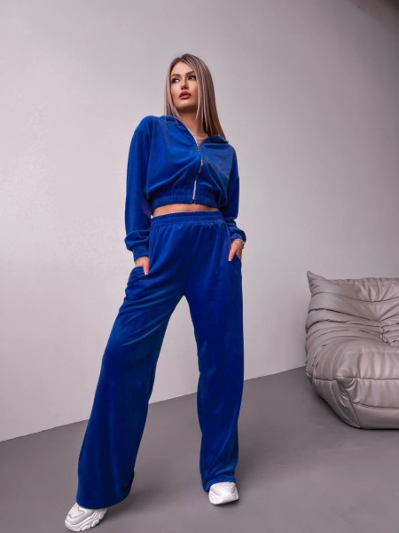 Женский велюровый костюм+топ синего цвета 30596