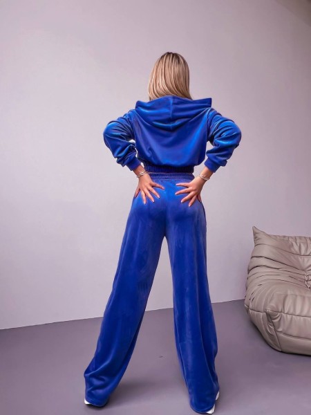 Женский велюровый костюм+топ синего цвета 30596