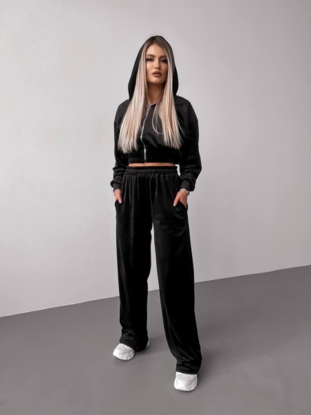 Женский велюровый костюм+топ черного цвета 30597