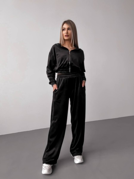 Женский велюровый костюм+топ черного цвета 30597