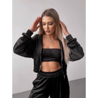 Жіночий велюровий костюм+топ чорного кольору 30597