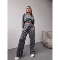 Жіночий велюровий костюм+топ сiрого кольору 30598