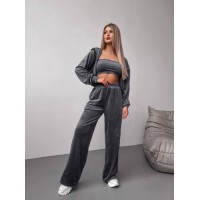 Жіночий велюровий костюм+топ сiрого кольору 30598