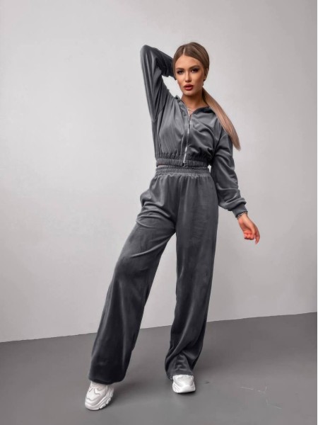 Женский велюровый костюм+топ серого цвета 30598