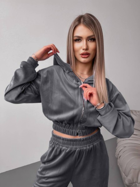 Женский велюровый костюм+топ серого цвета 30598