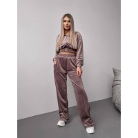 Жіночий велюровий костюм+топ кавового кольору 30600