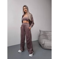 Жіночий велюровий костюм+топ кавового кольору 30600