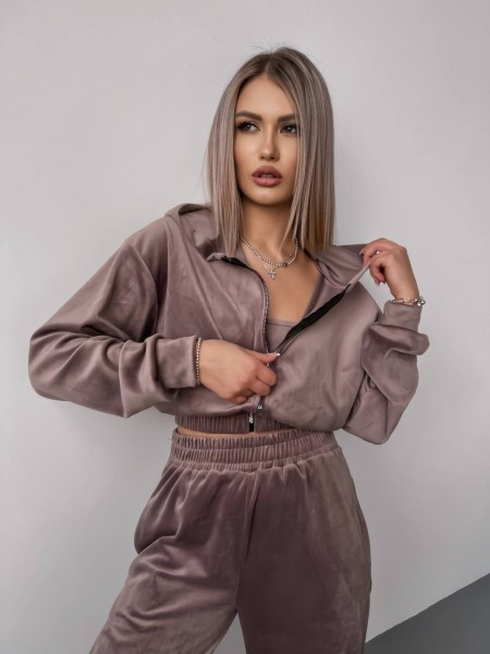 Женский велюровый костюм+топ кофейного цвета 30600