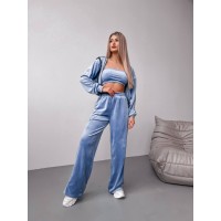 Жіночий велюровий костюм+топ блакитного кольору 30604
