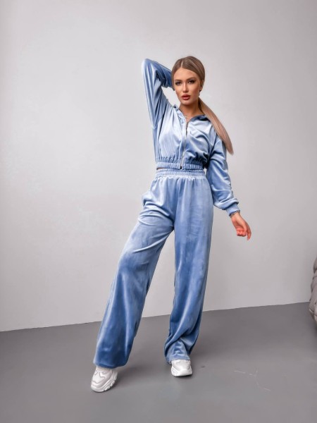 Женский велюровый костюм+топ голубого цвета 30604