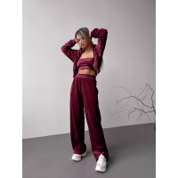 Женский велюровый костюм+топ бордового цвета 30605