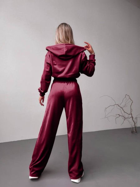 Женский велюровый костюм+топ бордового цвета 30605