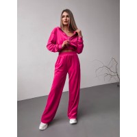 Женский велюровый костюм+топ малинового цвета 30606