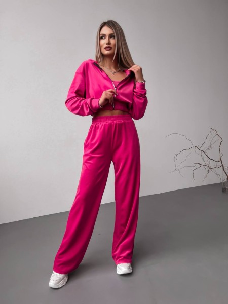 Жіночий велюровий костюм+топ малинового кольору 30606