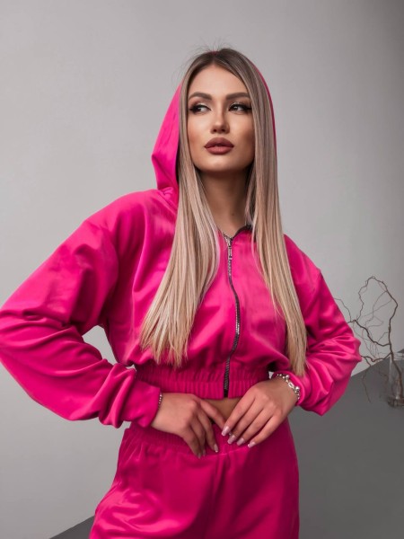 Жіночий велюровий костюм+топ малинового кольору 30606