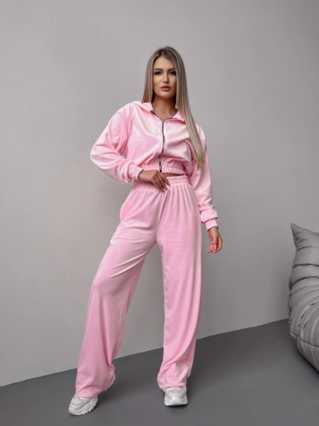 Жіночий велюровий костюм+топ рожевого кольору 30608