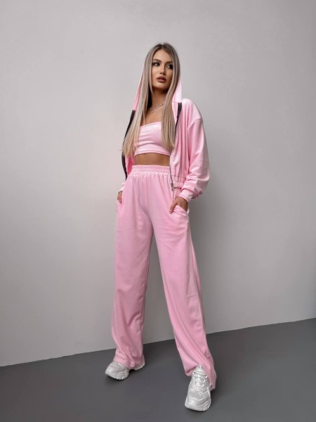 Жіночий велюровий костюм+топ рожевого кольору 30608