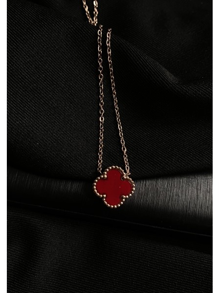 Кулон з ланцюжком двобічний (чорний+червоний)  золотого кольору 30620