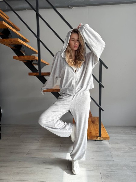 Жіночий велюровий костюм сірого кольору 30642