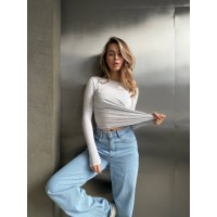 Жіночий легкий лонгслів сiрого кольору 30648