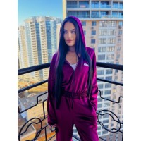 Жіночий велюровий комбінезон бордового кольору 30655