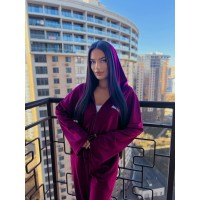 Жіночий велюровий комбінезон бордового кольору 30655