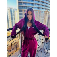 Жіночий велюровий комбінезон бордового кольору 30655