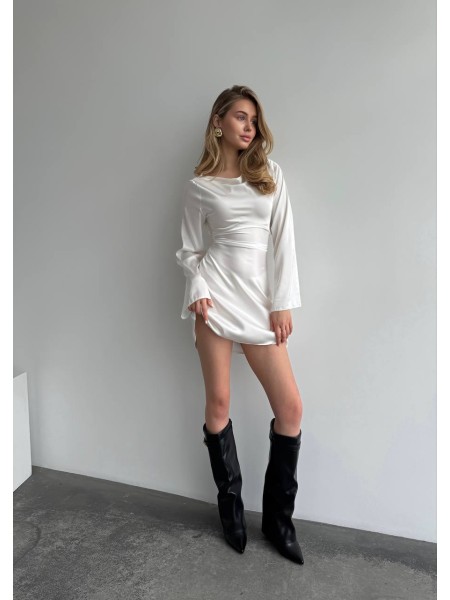 Легка шовкова сукня міні молочного кольору 30662