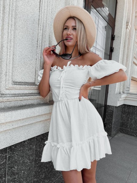 Муслиновое платье мини белого цвета 30666