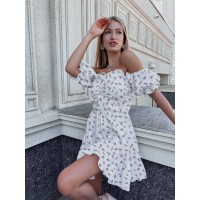 Муслинова сукня міні білого кольору у квітку 30672