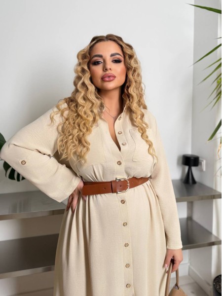 Легкое платье миди на пуговицах бежевого цвета 30703