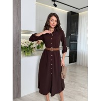 Легкое платье миди на пуговицах коричневого цвета 30706