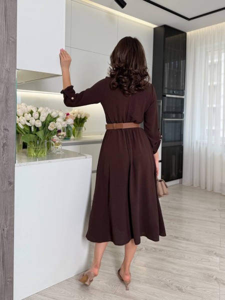 Легка сукня міді на гудзиках коричневого кольору 30706